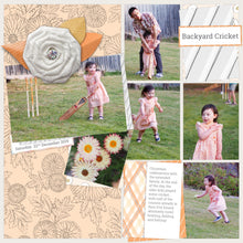 Load image into Gallery viewer, Rosy Cheek Design by Rachel Lotherington Peach and Persimmon Mini Kit featuring my hand drawn chrysanthemum flowers. Sample layout. 

