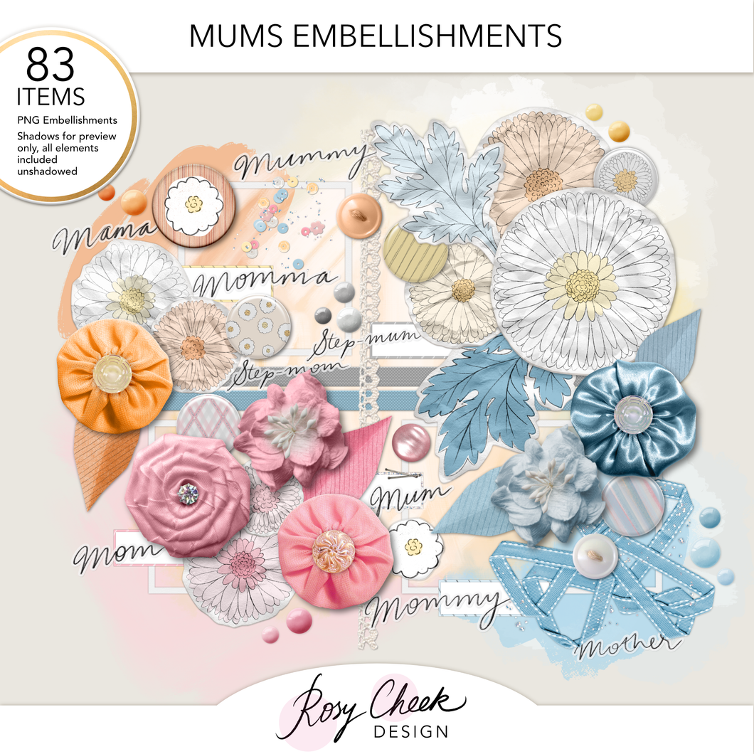Rosy Cheek Design Mums Embellishments for digital memory keeping 